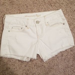 American Eagle White Distressed Denim Shorts